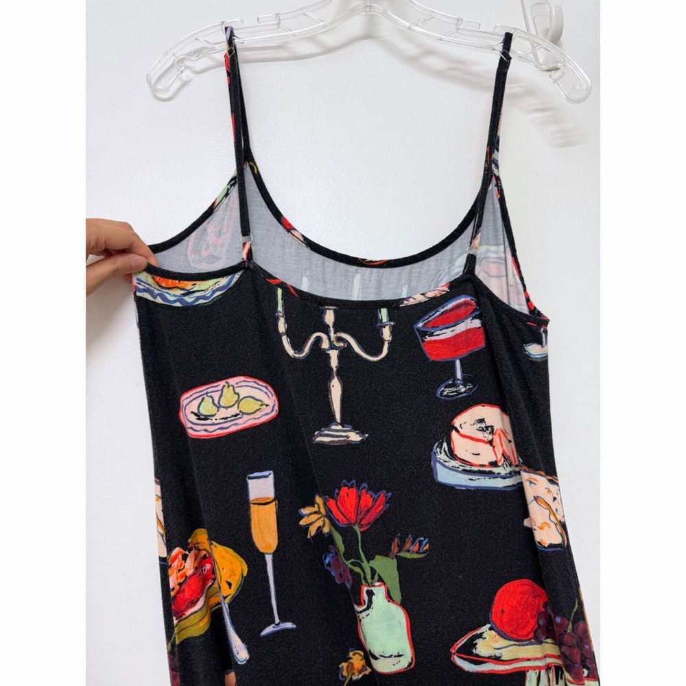 Lisa Says Gah Caviar Set The Table Sofia Slip Dress Food Print Black Candle M - Picture 10 of 14